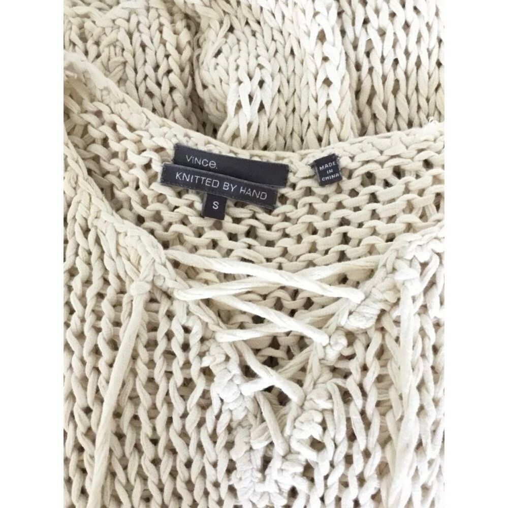 VINCe. Women’s Small Cream Hand Knit Lace Up Chunky Sweater - Picture 7 of 12